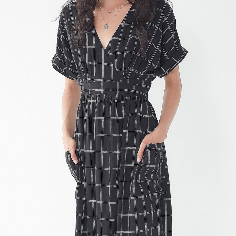 Windowpane wrap dress S